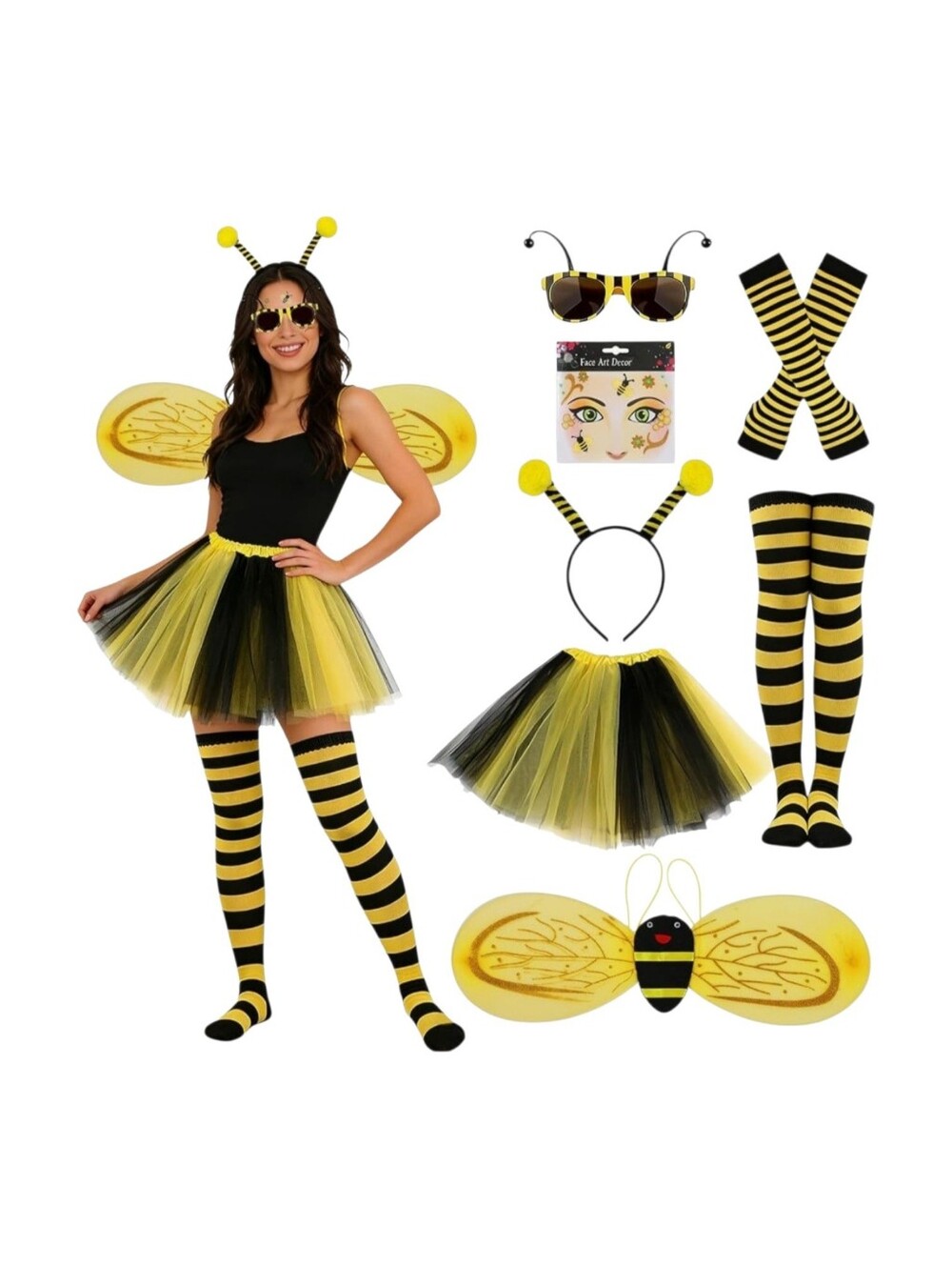 Classic Black & Yellow Bee Costume Set - Includes Wings, Tutu, Accessories